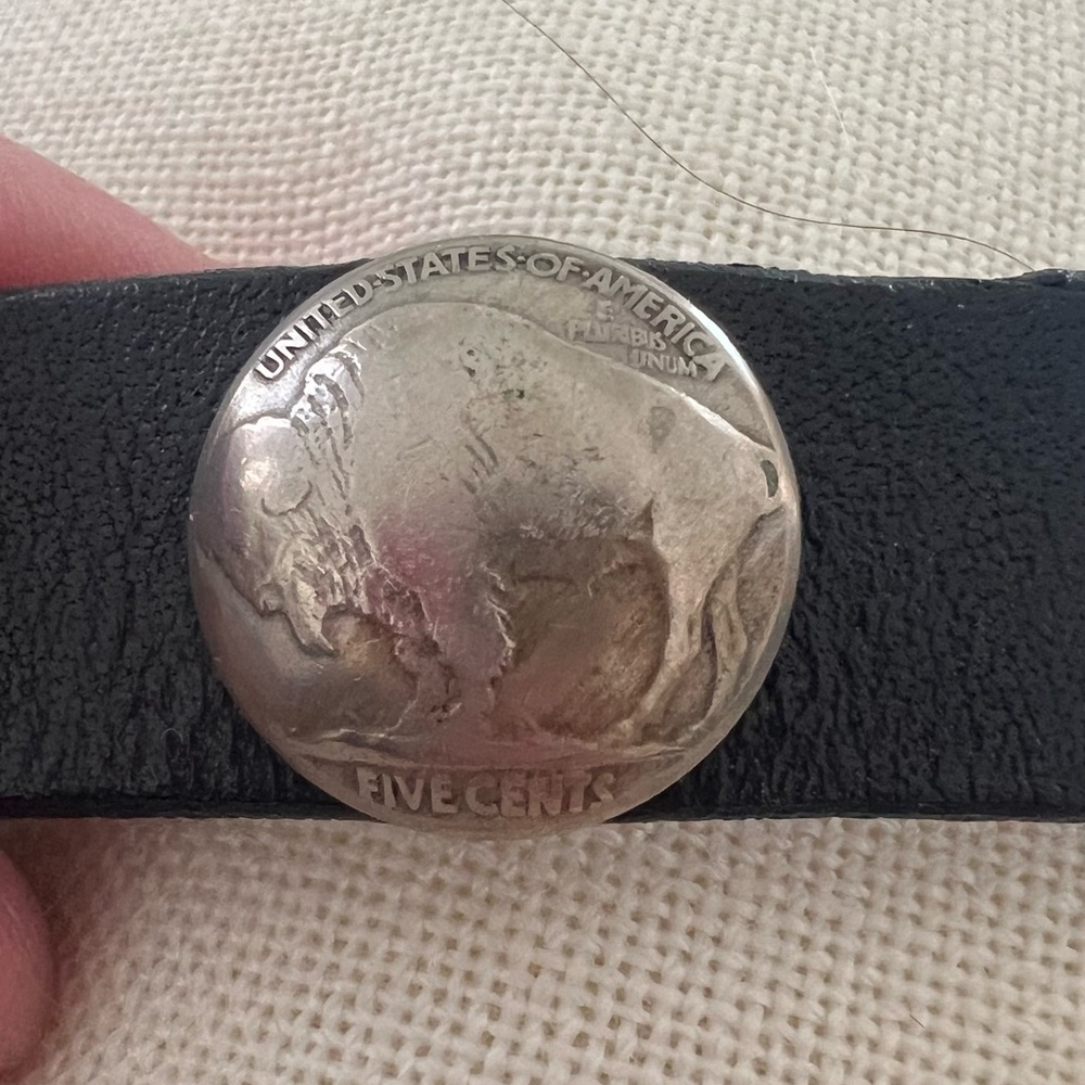Genuine Buffalo Nickel & Rattlesnake Black Leather Belt silver Buckle size M/32